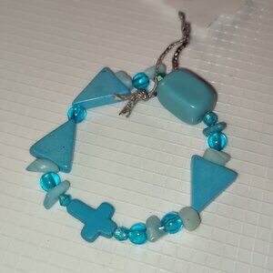 Small Wrist Bracelet Azure Blue Natural Stones Rocks Wristlet turquoise Handmade